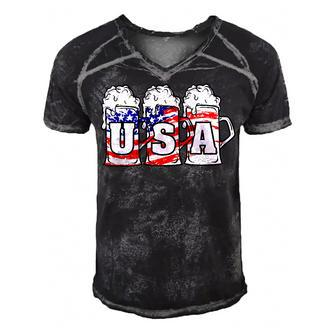 Mens 4Th Of July Usa Beer American Flag Women Merica Men's Short Sleeve V-neck 3D Print Retro Tshirt - Seseable