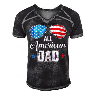 Mens All American Dad Us Flag Sunglasses For Matching 4Th Of July Men's Short Sleeve V-neck 3D Print Retro Tshirt - Seseable