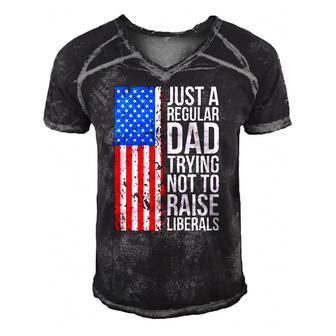Mens Anti Liberal Just A Regular Dad Trying Not To Raise Liberals Men's Short Sleeve V-neck 3D Print Retro Tshirt