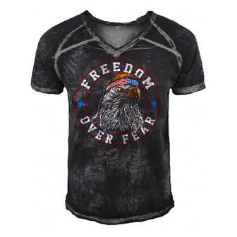 Mens Anti Lockdown Freedom Over Fear Usa Flag Re-Open America Men's Short Sleeve V-neck 3D Print Retro Tshirt | Mazezy