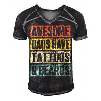 Mens Awesome Dads Have Tattoos And Beards Fathers Day V3 Men's Short Sleeve V-neck 3D Print Retro Tshirt | Seseable CA