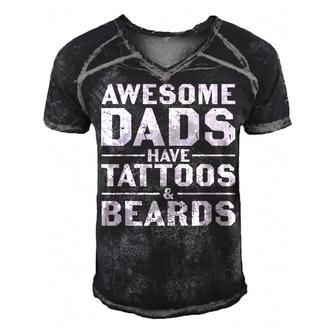 Mens Awesome Dads Have Tattoos And Beards Fathers Day V4 Men's Short Sleeve V-neck 3D Print Retro Tshirt - Seseable