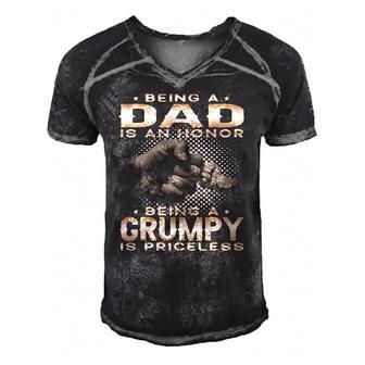 Mens Being A Dad Is An Honor Being A Grumpy Is Priceless Grandpa Men's Short Sleeve V-neck 3D Print Retro Tshirt | Mazezy
