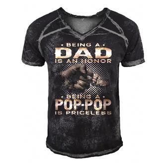 Mens Being A Dad Is An Honor Being A Pop Pop Is Priceless Grandpa Men's Short Sleeve V-neck 3D Print Retro Tshirt | Mazezy