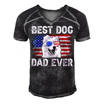 Mens Best American Eskimo Dad Ever American Flag 4Th Of July Men's Short Sleeve V-neck 3D Print Retro Tshirt - Seseable