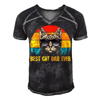 Mens Best Cat Dad Ever For Dad On Fathers Day Cat Daddy Men's Short Sleeve V-neck 3D Print Retro Tshirt - Seseable