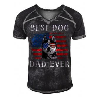 Mens Best Dog Dad Ever Husky American Flag 4Th Of July Men's Short Sleeve V-neck 3D Print Retro Tshirt - Seseable