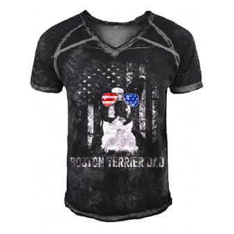 Mens Boston Terrier Dad American Flag 4Th Of July Dog Fathers Day Men's Short Sleeve V-neck 3D Print Retro Tshirt - Seseable
