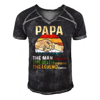 Mens Dad For Fathers Day Man-Myth The Legend Funny Papa Men's Short Sleeve V-neck 3D Print Retro Tshirt | Mazezy