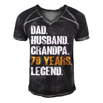 Mens Dad Husband Grandpa 70 Years Legend Birthday 70 Years Old Men's Short Sleeve V-neck 3D Print Retro Tshirt - Seseable