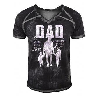 Mens Dad Sons First Hero Daughters Love For Fathers Day Men's Short Sleeve V-neck 3D Print Retro Tshirt | Mazezy