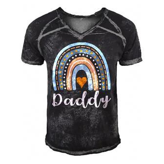 Mens Daddy Boho Rainbow Daddy Dad Family Matching Men's Short Sleeve V-neck 3D Print Retro Tshirt | Mazezy