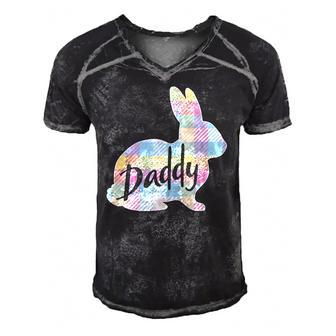 Mens Daddy Bunny Rabbit Pastel Plaid Father Dad Easter Men's Short Sleeve V-neck 3D Print Retro Tshirt | Mazezy