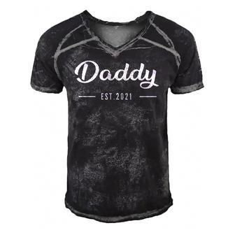 Mens Daddy Established 2021 New Dad Gift Men's Short Sleeve V-neck 3D Print Retro Tshirt | Mazezy