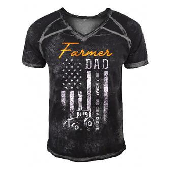Mens Farmer Dad Like A Normal Dad Only Cooler Usa Flag Farming Men's Short Sleeve V-neck 3D Print Retro Tshirt | Mazezy