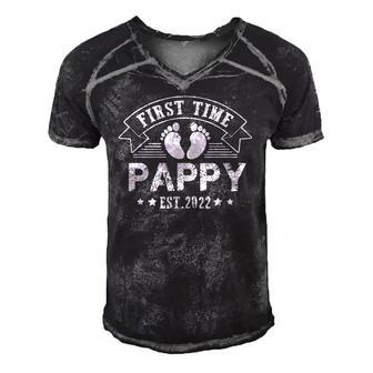 Mens First Time Pappy Est 2022 Fathers Day Men's Short Sleeve V-neck 3D Print Retro Tshirt | Mazezy
