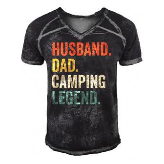 Mens Funny Camper Husband Dad Camping Legend Vintage Fathers Day Men's Short Sleeve V-neck 3D Print Retro Tshirt | Mazezy