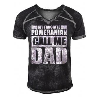 Mens Funny My Favorite Pomeranian Calls Me Dad Fathers Day  Men's Short Sleeve V-neck 3D Print Retro Tshirt