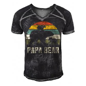 Mens Funny Papa Bear Cub 2 Kids Fathers Day Grandpa Men's Short Sleeve V-neck 3D Print Retro Tshirt - Seseable