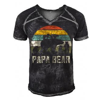 Mens Funny Papa Bear Cub 5 Kids Fathers Day Grandpa Men's Short Sleeve V-neck 3D Print Retro Tshirt - Seseable