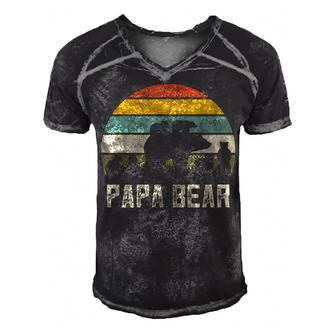Mens Funny Papa Bear Cub 6 Kids Fathers Day Grandpa Men's Short Sleeve V-neck 3D Print Retro Tshirt - Seseable