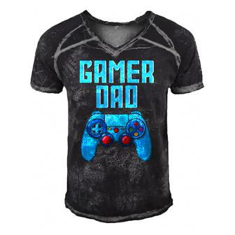 Mens Gamer Dad Cute Video Gaming Fathers Day Game Controller Men's Short Sleeve V-neck 3D Print Retro Tshirt | Mazezy