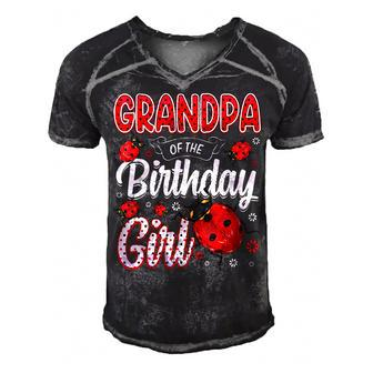 Mens Grandpa Of The Birthday Girl - Family Ladybug Birthday Men's Short Sleeve V-neck 3D Print Retro Tshirt - Seseable