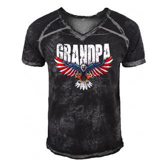 Mens Grandpa Vintage Usa Flag Bald Eagle Patriotic 4Th Of July Men's Short Sleeve V-neck 3D Print Retro Tshirt | Mazezy