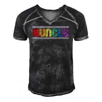 Mens Guncle Gay Uncle Lgbt Pride Flag Gift Men's Short Sleeve V-neck 3D Print Retro Tshirt | Mazezy