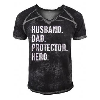 Mens Husband Dad Protector Hero Funny Fathers Day Gifts Men's Short Sleeve V-neck 3D Print Retro Tshirt | Mazezy