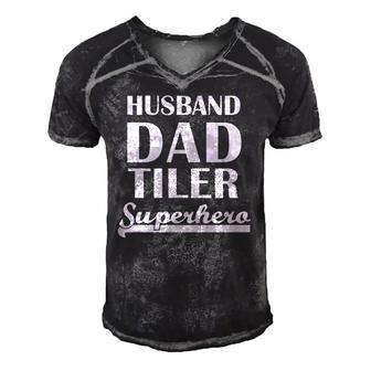 Mens Husband Dad Tiler Superhero Tile Setter Men's Short Sleeve V-neck 3D Print Retro Tshirt | Mazezy