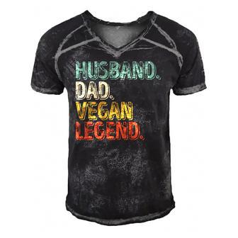 Mens Husband Dad Vegan Legend Funny Fathers Day Men's Short Sleeve V-neck 3D Print Retro Tshirt | Mazezy