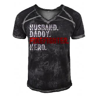 Mens Husband Daddy Firefighter Hero 4Th Of July Gift Dad Men's Short Sleeve V-neck 3D Print Retro Tshirt - Seseable