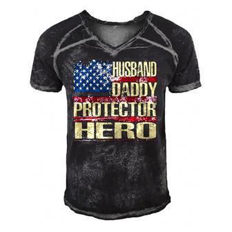 Mens Husband Daddy Protector Hero Fathers Day Gift Men's Short Sleeve V-neck 3D Print Retro Tshirt | Mazezy