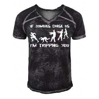 Mens If Zombies Chase Us Im Tripping You Funny Graphic Novelty Halloween T Shirt 173 Trendi Men's Short Sleeve V-neck 3D Print Retro Tshirt | Favorety