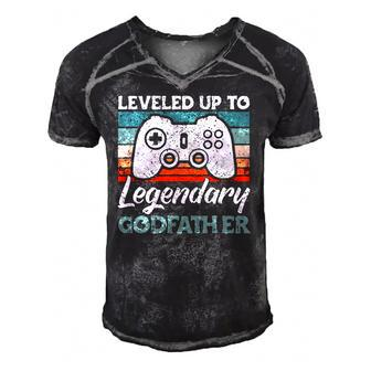 Mens Leveled Up To Legendary Godfather - Uncle Godfather Men's Short Sleeve V-neck 3D Print Retro Tshirt | Mazezy