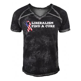 Mens Liberalism Find A Cure Men's Short Sleeve V-neck 3D Print Retro Tshirt | Mazezy