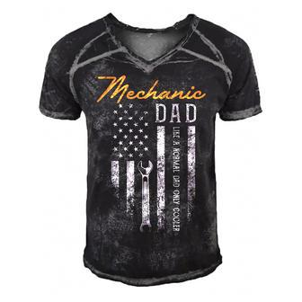Mens Mechanic Dad Like A Normal Dad Only Cooler Usa Flag  Men's Short Sleeve V-neck 3D Print Retro Tshirt