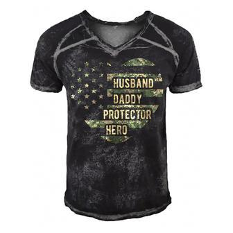 Mens Mens Husband Daddy Protector Heart Camoflage Fathers Day Men's Short Sleeve V-neck 3D Print Retro Tshirt | Mazezy