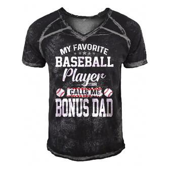 Mens My Favorite Baseball Player Calls Me Bonus Dad Funny Bonus Men's Short Sleeve V-neck 3D Print Retro Tshirt | Mazezy