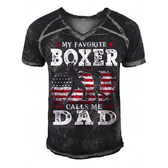 Mens My Favorite Boxer Calls Me Dad Usa Flag Fathers Day  Men's Short Sleeve V-neck 3D Print Retro Tshirt