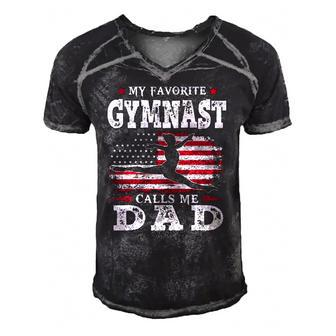 Mens My Favorite Gymnast Calls Me Dad Usa Flag Fathers Day Men's Short Sleeve V-neck 3D Print Retro Tshirt | Mazezy