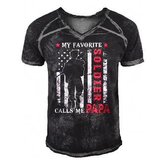 Mens My Favorite Soldier Calls Me Papa Usa Flag Fathers Day Men's Short Sleeve V-neck 3D Print Retro Tshirt | Mazezy