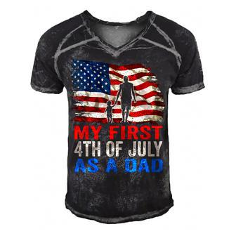 Mens My First 4Th Of July As A Dad July 4Th New Dad Usa Flag Men's Short Sleeve V-neck 3D Print Retro Tshirt - Seseable