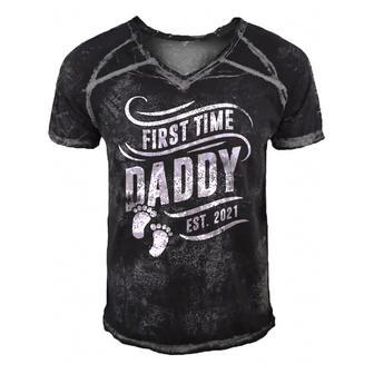 Mens New Dad Announcement First Time Daddy 2021 Ver2 Men's Short Sleeve V-neck 3D Print Retro Tshirt | Mazezy