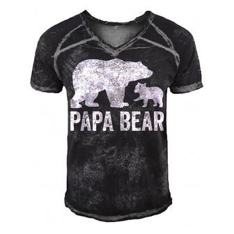 Mens Papa Bear Fathers Day Grandad Fun 1 Cub Kid Grandpa Men's Short Sleeve V-neck 3D Print Retro Tshirt - Seseable