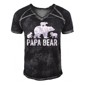 Mens Papa Bear Fathers Day Grandad S Fun 3 Cub Kid Grandpa Men's Short Sleeve V-neck 3D Print Retro Tshirt | Mazezy