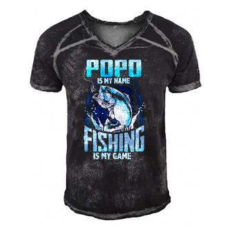 Mens Popo Is My Name Fishing Is My Game Fathers Day Gifts Men's Short Sleeve V-neck 3D Print Retro Tshirt | Mazezy