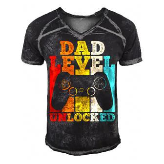 Mens Pregnancy Announcement Dad Level Unlocked Soon To Be Father V2 Men's Short Sleeve V-neck 3D Print Retro Tshirt | Mazezy