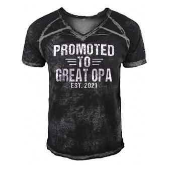 Mens Promoted To Great Opa 2021 Happy Opa Fathers Day Gift Men's Short Sleeve V-neck 3D Print Retro Tshirt | Mazezy